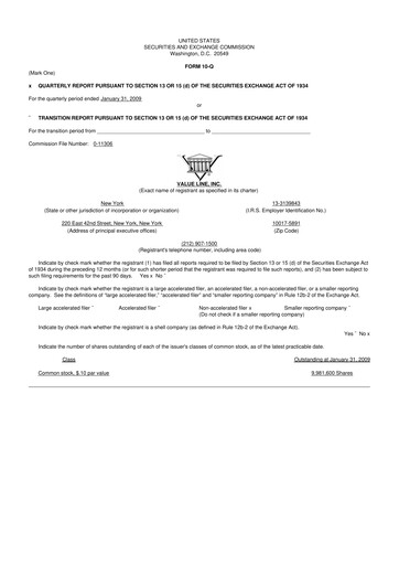 Thumbnail Value Line 10-Q Quarterly Report FY 