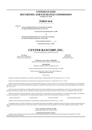 Miniature ConnectOne Bancorp 10-K Rapport annuel 