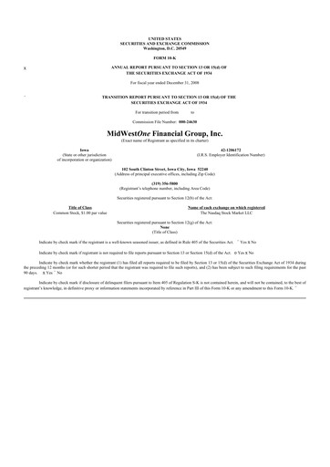 Thumbnail MidWestOne Financial Group
 10-K Annual Report 