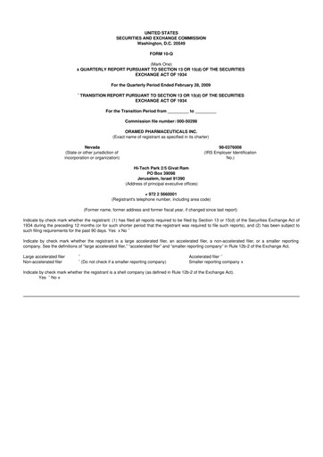 Miniature Oramed Pharmaceuticals 10-Q Rapport trimestriel  