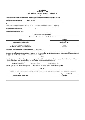 Thumbnail First Financial Bank
 10-Q Quarterly Report FY 