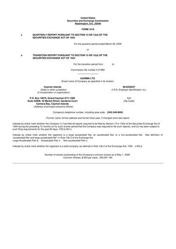 Vorschaubild Garmin 10-Q Quartalsbericht  