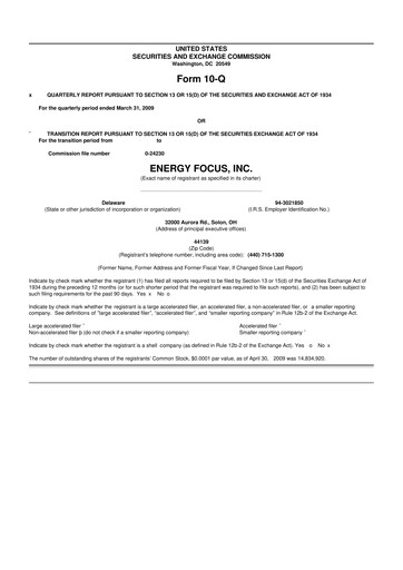 Thumbnail Energy Focus 10-Q Quarterly Report FY 