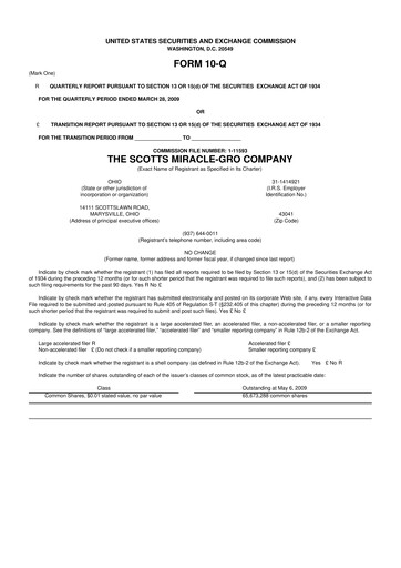 Thumbnail ScottsMiracle-Gro 10-Q Quarterly Report FY 