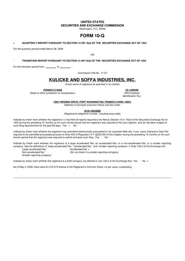 Vorschaubild Kulicke and Soffa Industries 10-Q Quartalsbericht  