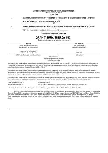 Thumbnail Gran Tierra Energy 10-Q Quarterly Report FY 