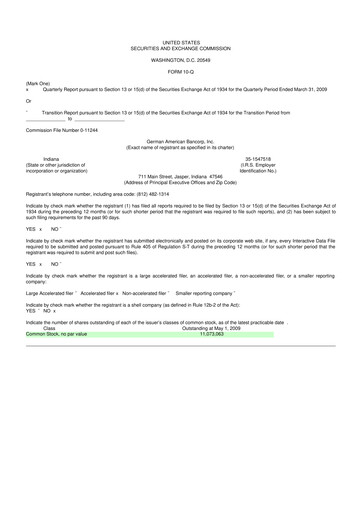 Thumbnail German American Bancorp 10-Q Quarterly Report FY 