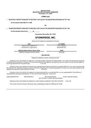 Thumbnail Stoneridge 10-Q Quarterly Report FY 