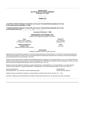 Thumbnail Benchmark Electronics
 10-Q Quarterly Report FY 
