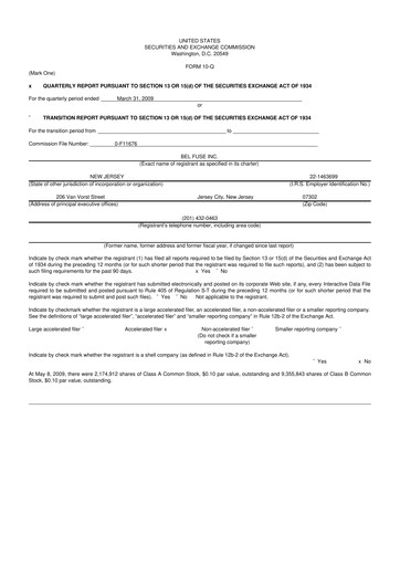 Thumbnail Bel Fuse 10-Q Quarterly Report FY 