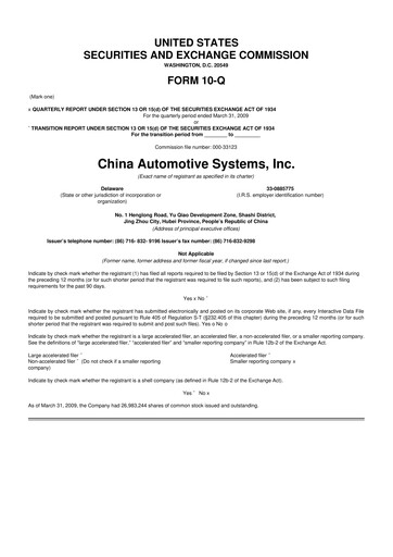 Vorschaubild China Automotive Systems 10-Q Quartalsbericht  
