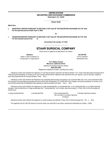 Thumbnail STAAR Surgical 10-Q Quarterly Report FY 