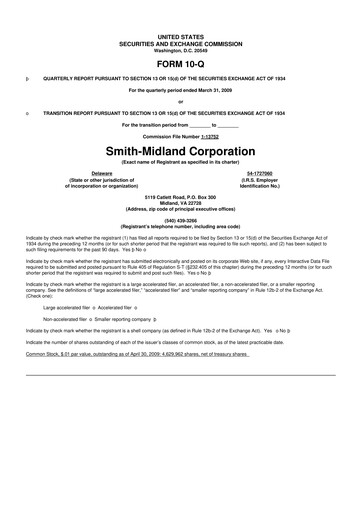 Thumbnail Smith-Midland Corporation 10-Q Quarterly Report FY 
