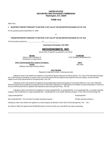 Thumbnail NeoGenomics
 10-Q Quarterly Report FY 