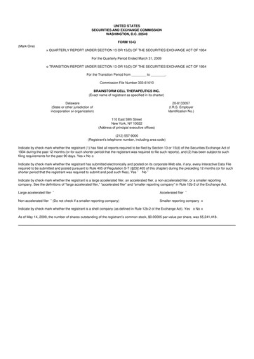 Thumbnail BrainStorm Cell Therapeutics 10-Q Quarterly Report FY 