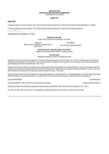 Thumbnail Zion Oil & Gas 10-Q Quarterly Report FY 