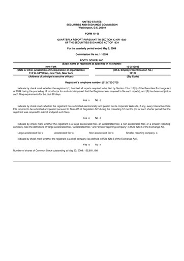 Thumbnail Foot Locker
 10-Q Quarterly Report FY 