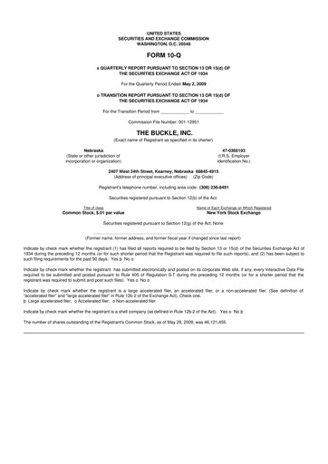 Thumbnail Buckle
 10-Q Quarterly Report FY 