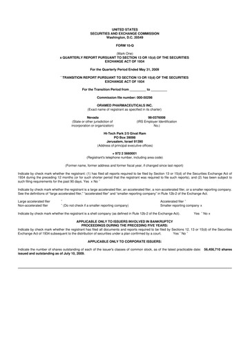 Miniature Oramed Pharmaceuticals 10-Q Rapport trimestriel  