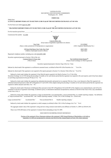 Thumbnail Value Line 10-K Annual Report 