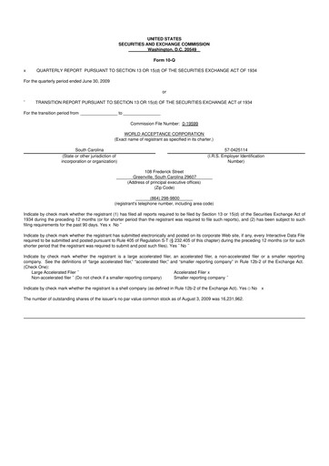 Thumbnail World Acceptance Corporation 10-Q Quarterly Report FY 