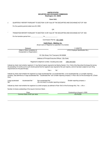 Miniature Intellicheck 10-Q Rapport trimestriel  