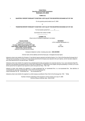 Vorschaubild Garmin 10-Q Quartalsbericht  