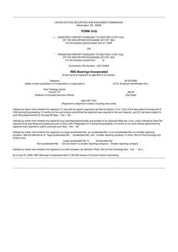 Thumbnail RBC Bearings 10-Q Quarterly Report FY 