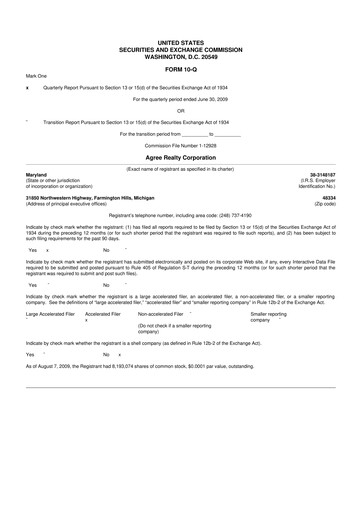 Thumbnail Agree Realty
 10-Q Quarterly Report FY 