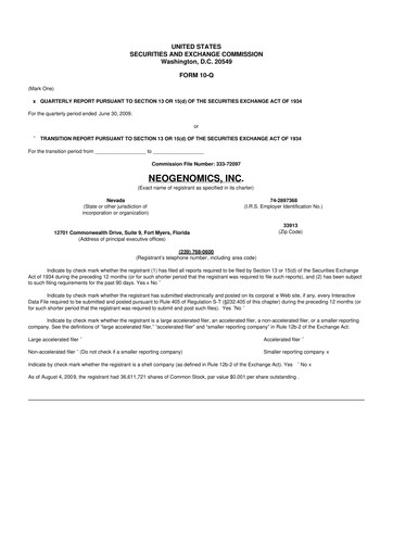 Thumbnail NeoGenomics
 10-Q Quarterly Report FY 