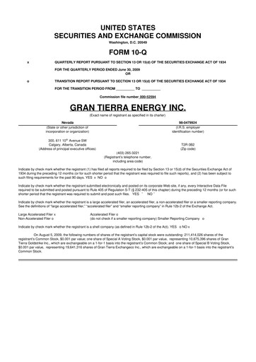 Thumbnail Gran Tierra Energy 10-Q Quarterly Report FY 