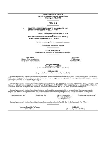 Miniature ConnectOne Bancorp 10-Q Rapport trimestriel  
