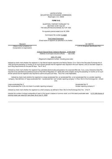 Thumbnail First United Corporation 10-Q Quarterly Report FY 