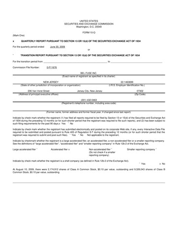 Thumbnail Bel Fuse 10-Q Quarterly Report FY 
