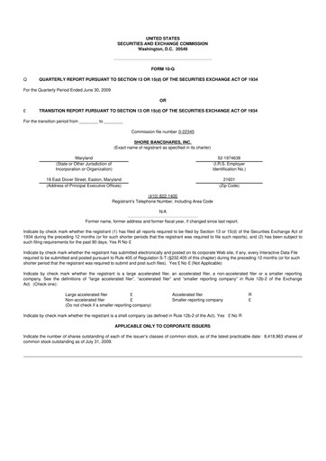 Thumbnail Shore Bancshares 10-Q Quarterly Report FY 