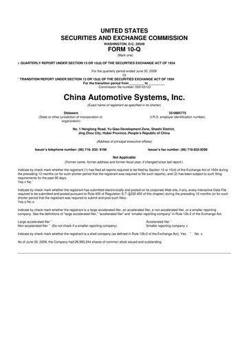 Vorschaubild China Automotive Systems 10-Q Quartalsbericht  