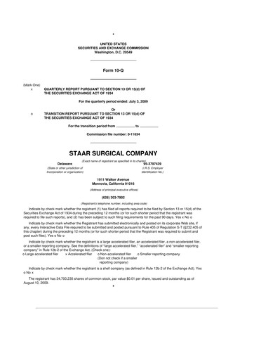 Thumbnail STAAR Surgical 10-Q Quarterly Report FY 