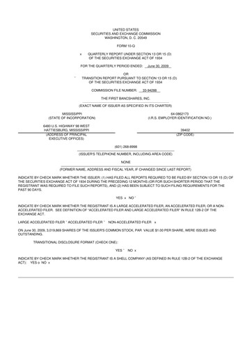 Thumbnail The First Bancshares 10-Q Quarterly Report FY 