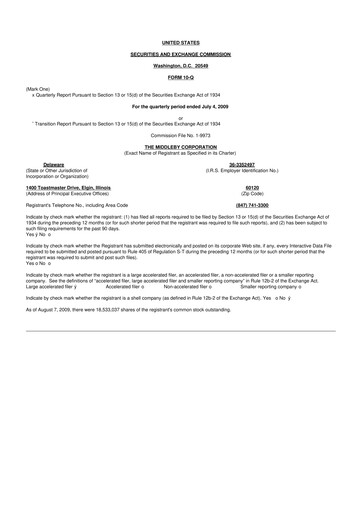 Thumbnail Middleby 10-Q Quarterly Report FY 