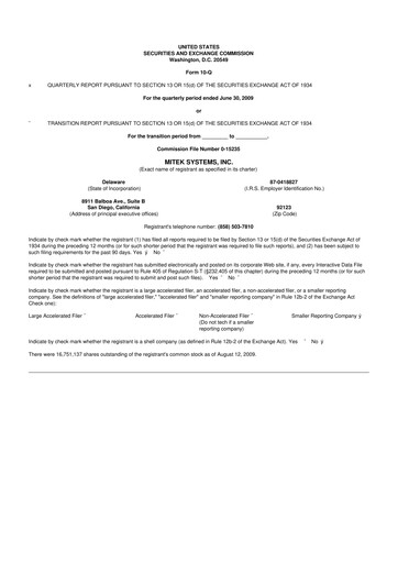 Thumbnail Mitek Systems
 10-Q Quarterly Report FY 