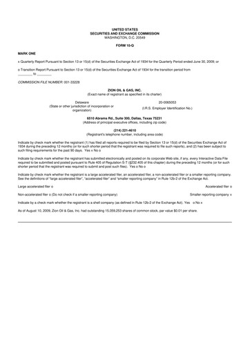Thumbnail Zion Oil & Gas 10-Q Quarterly Report FY 