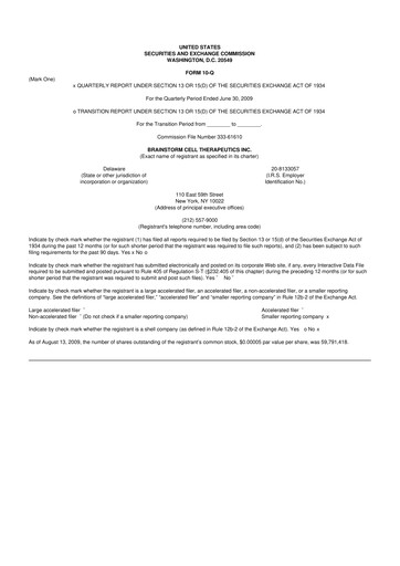 Thumbnail BrainStorm Cell Therapeutics 10-Q Quarterly Report FY 