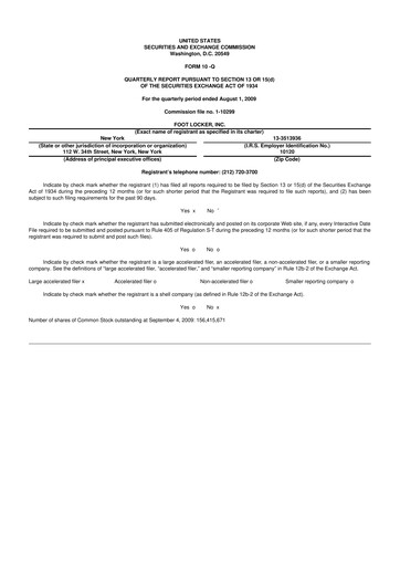 Thumbnail Foot Locker
 10-Q Quarterly Report FY 