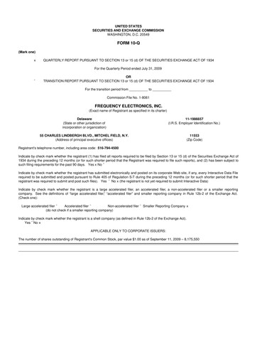Thumbnail Frequency Electronics 10-Q Quarterly Report FY 
