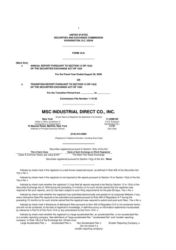 Thumbnail MSC Industrial Direct 10-K Annual Report 