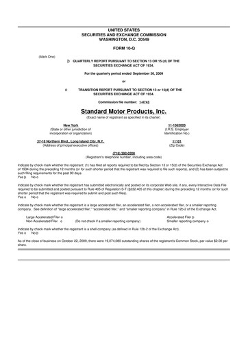 Thumbnail Standard Motor Products 10-Q Quarterly Report FY 