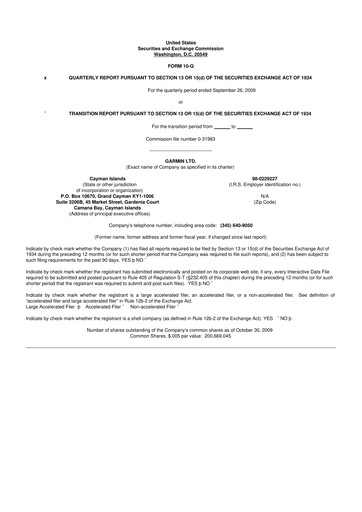 Vorschaubild Garmin 10-Q Quartalsbericht  
