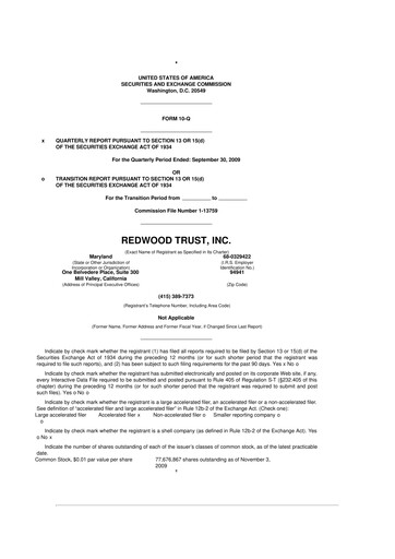 Vorschaubild Redwood Trust 10-Q Quartalsbericht  