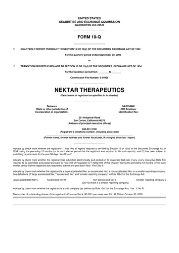 Thumbnail Nektar Therapeutics
 10-Q Quarterly Report FY 