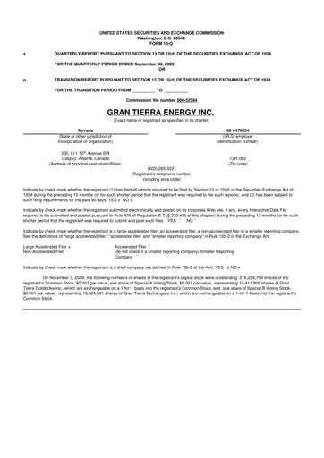Thumbnail Gran Tierra Energy 10-Q Quarterly Report FY 